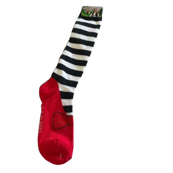 The Wizard Of Oz Womens Wicket Witch Red White Striped Socks With Glitter Bow Si - Picture 2 of 8